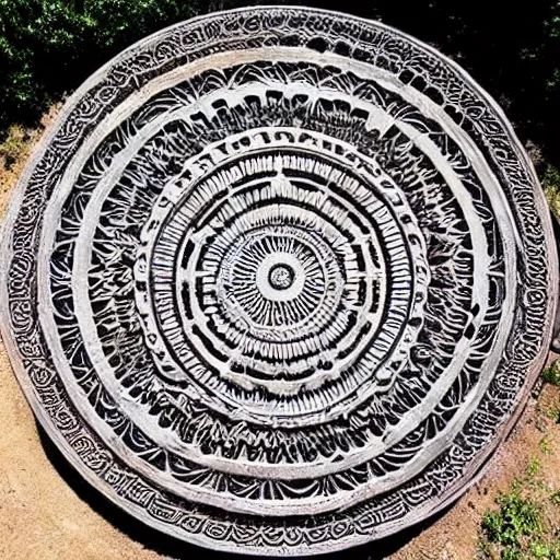 Prompt: mandala carved into landscape, can be seen from outer space