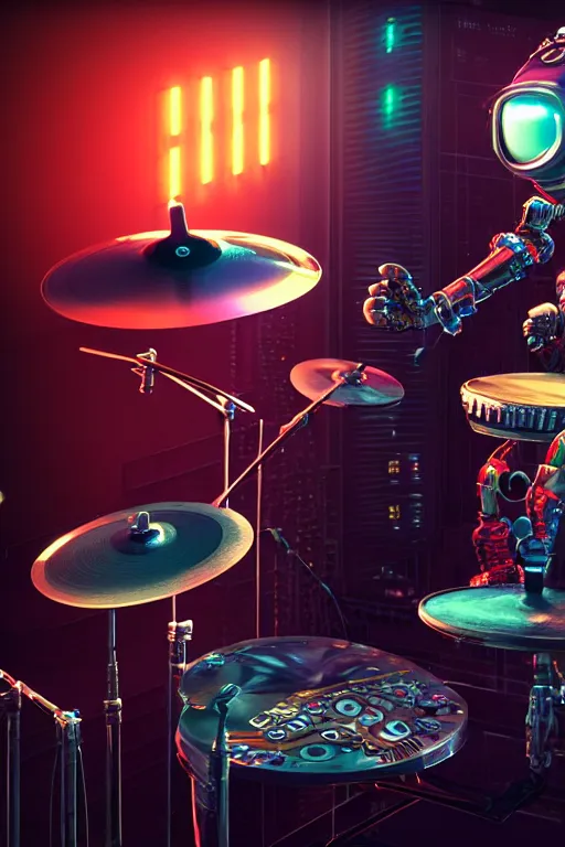 Image similar to high quality 3 d render very cute cyborg beagle plays drums!, cyberpunk highly detailed, unreal engine cinematic smooth, in the style of blade runner & pixar, hannah yata charlie immer, moody light, low angle, uhd 8 k, sharp focus