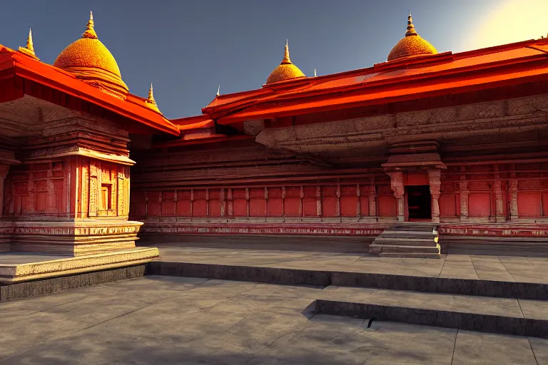 Image similar to Architectural photography of beautiful kamakhya temple, Guwahati, Hindu architecture, Vue 3d render, v-ray, unreal engine, HDR cinematic lighting, wide angle shot, 8K textures, high resolution, a lot of details