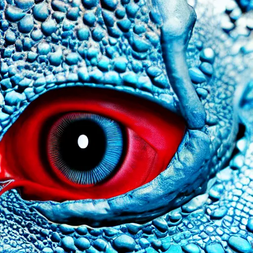 Image similar to big blue eye of ancient red dragon, close-up, high detail 3d model, Octane render, octane, 4k