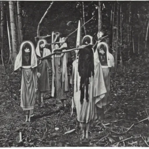 Image similar to occult sacrifice in the woods vintage photo