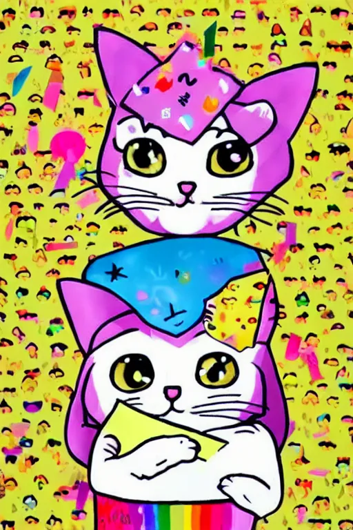 Image similar to i really love cat with paper bag on head + cute + adorable animation + lisa frank + kawaii