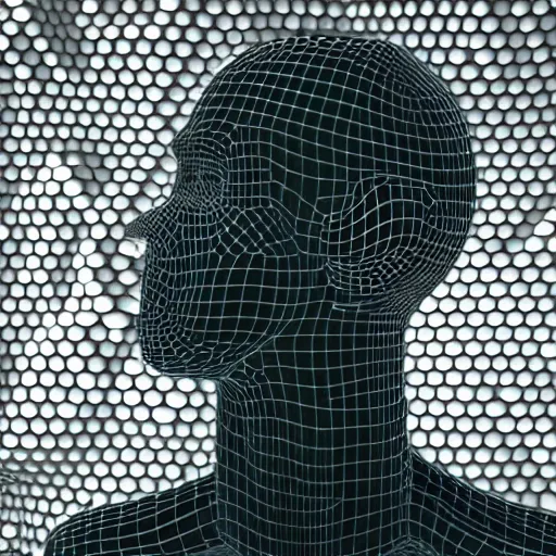 Image similar to a 3d human head made up of shiny holograms