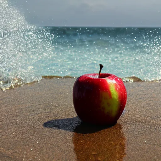 Prompt: apple swimming on beach, 8K