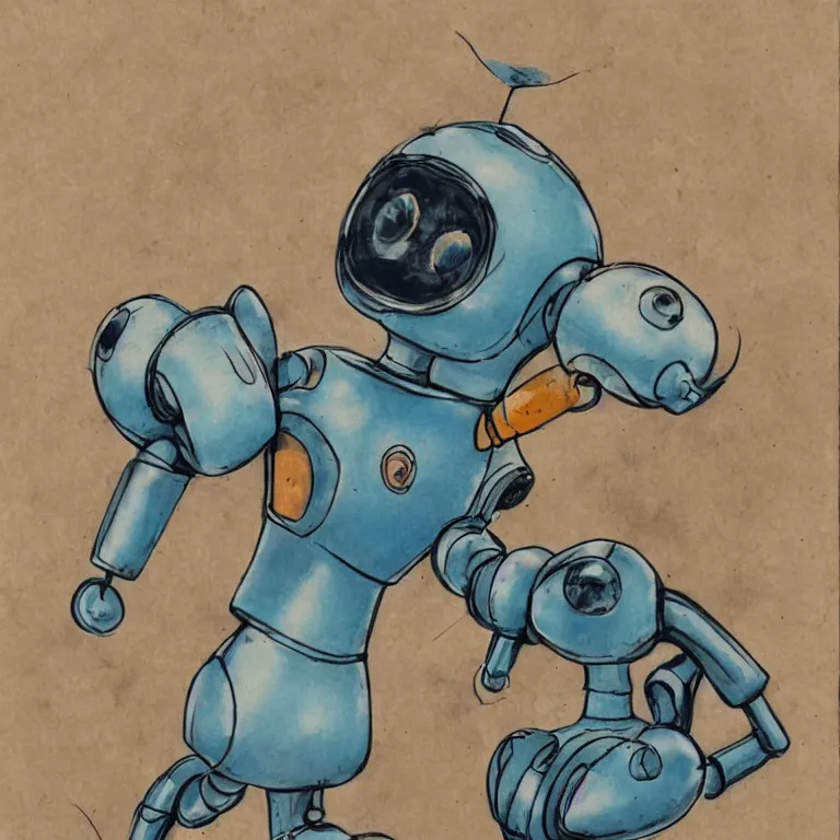 Prompt: a cute robo - puppy. alcohol ink on parchment, muted colors, detailed, textured parchment background, 1 9 5 0 s concept art, jetsons