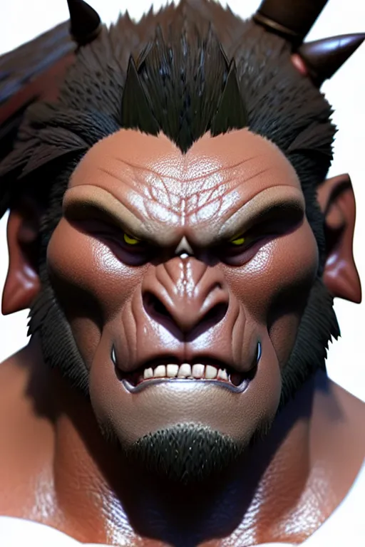 Image similar to orc barbarian male, finely detailed perfect face, exquisite details, earth magic, mid view, design on a white background, by studio muti, greg rutkowski makoto shinkai takashi takeuchi studio ghibli