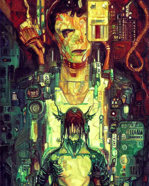 Image similar to portrait of cyberpunk cthulhu by greg rutkowski in the style of egon schiele