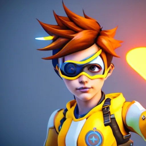 Image similar to tracer from overwatch as child, overwatch design, octane render, 4 k, ingame shot