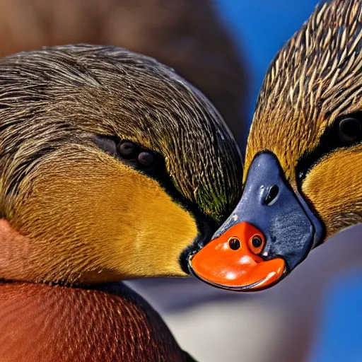 Image similar to an extremely close - up photograph of a duck, looking at the camera lens