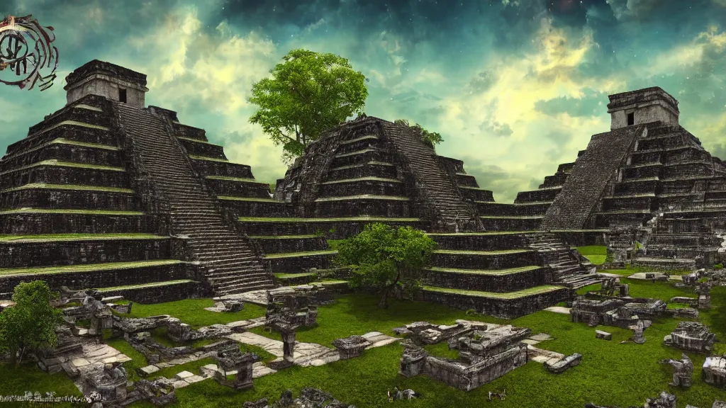 Image similar to Ancient maya temples, fantasy artwork, very very very beautiful scenery, hd, hdr, ue5, ue6, unreal engine 5, cinematic 4k wallpaper, 8k, ultra detailed, high resolution, artstation, award winning