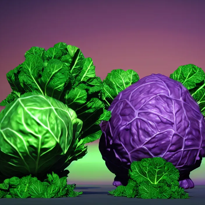 Image similar to high quality 3 d render very cute cabbages money dollar! party! highly detailed, unreal engine cinematic smooth, moody purple glow light, low angle, uhd 8 k, sharp focus