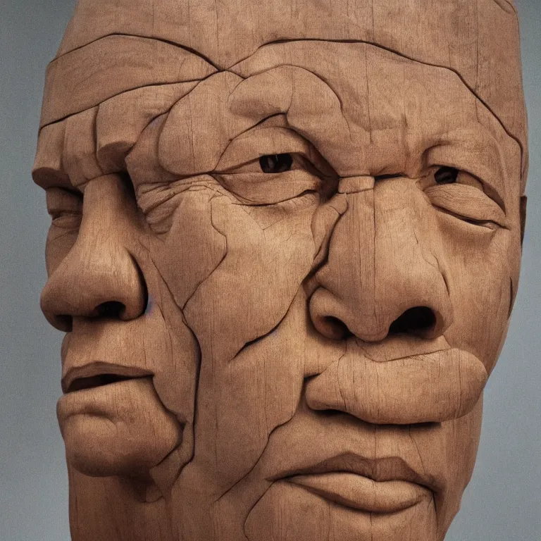 Image similar to public sculpture minimalist bust portrait of a powerful bengali man, beautiful symmetrical face accurate face detailed face realistic proportions, carved out of cedar wood on a pedestal by stephan balkenhol and martin puryear and ron mueck, hyperrealistic dramatic lighting shocking detail trending on artstation 8 k