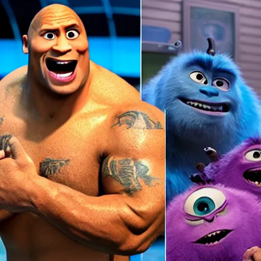 Prompt: dwayne johnson in monsters inc