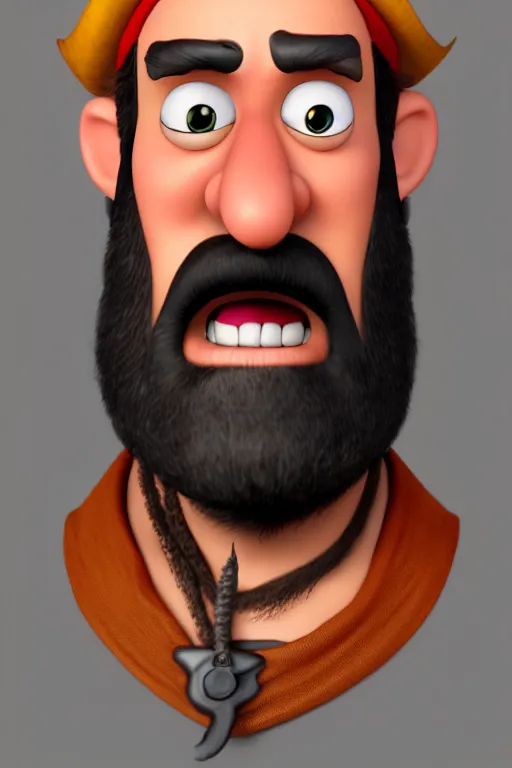 Image similar to portrait of the pirate blackbeard, full body. pixar disney 4 k 3 d render funny animation movie oscar winning trending on artstation and behance. ratatouille style.