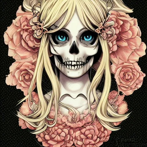 Image similar to anime manga skull portrait young woman pigtails fairy skeleton, intricate, elegant, highly detailed, digital art, ffffound, art by JC Leyendecker and sachin teng