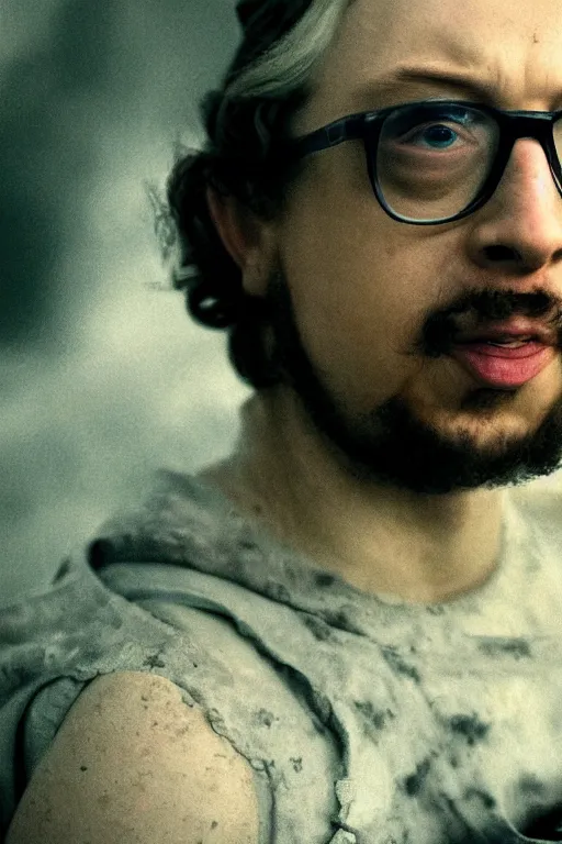 Prompt: portrait of Sam Hyde in Star Wars, close-up, sigma male, rule of thirds, award winning photo, highly detailed features, raining, ethereal lighting, Death Star setting,