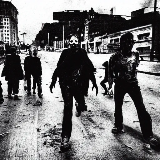 Image similar to zombie apocalypse on the streets of riga in 9 0 s, panic, horror, people running