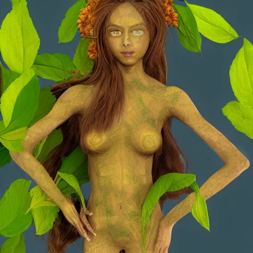 Image similar to dryad, her skin are yellow leaves