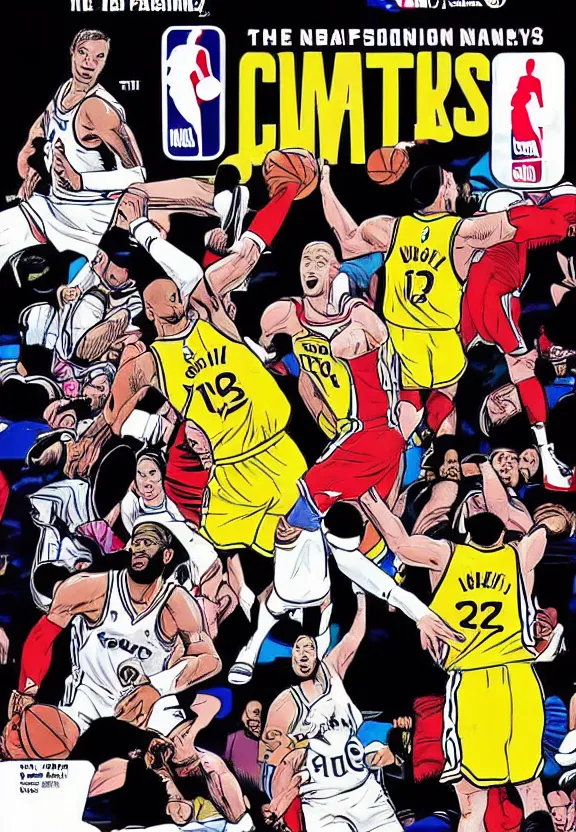 Prompt: The NBA Finals, a game winning shot, in a comic book style