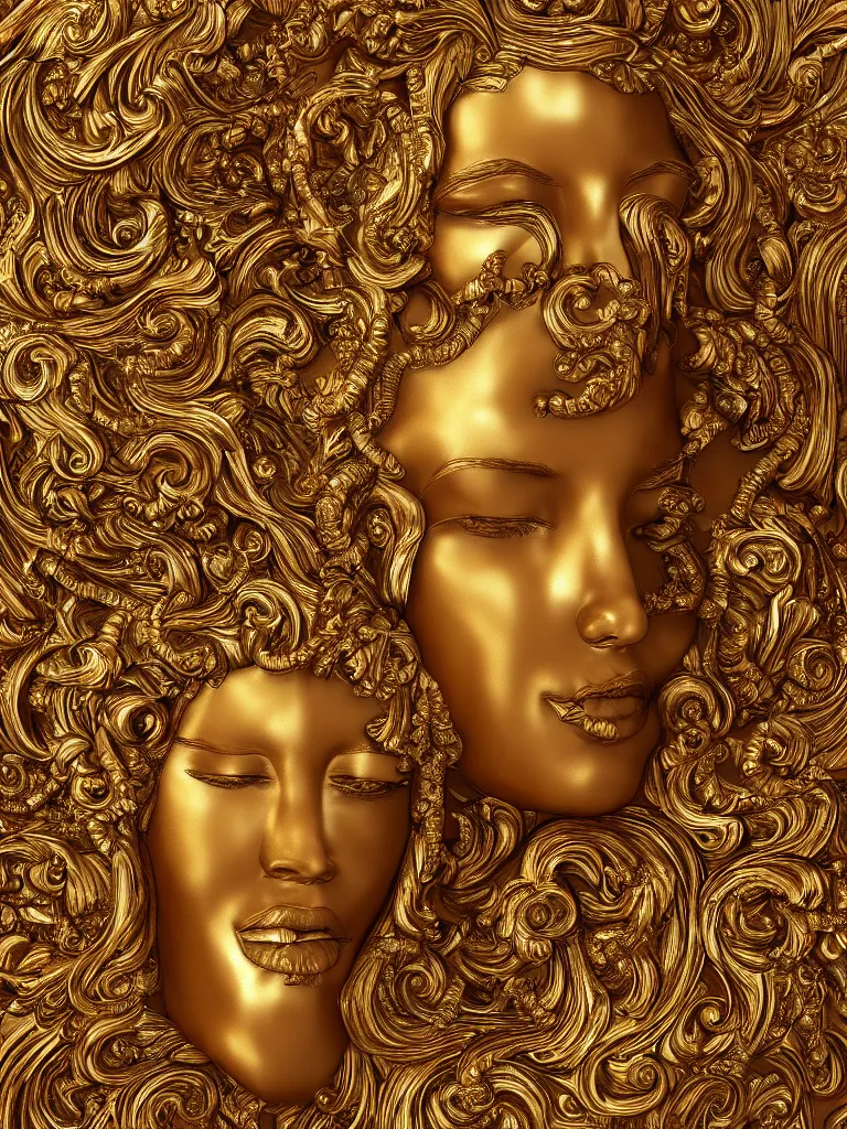 Image similar to relief sculpture carving in gold of beautiful women, hyperrealistic, ultrarealistic, intricate details, 4k, unreal 5, digital art