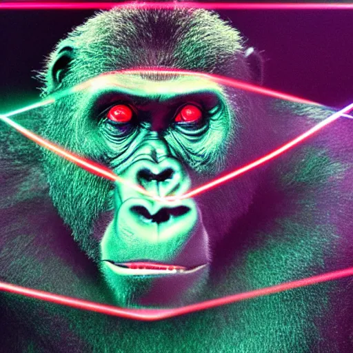 Prompt: laser beam projection of adult gorilla