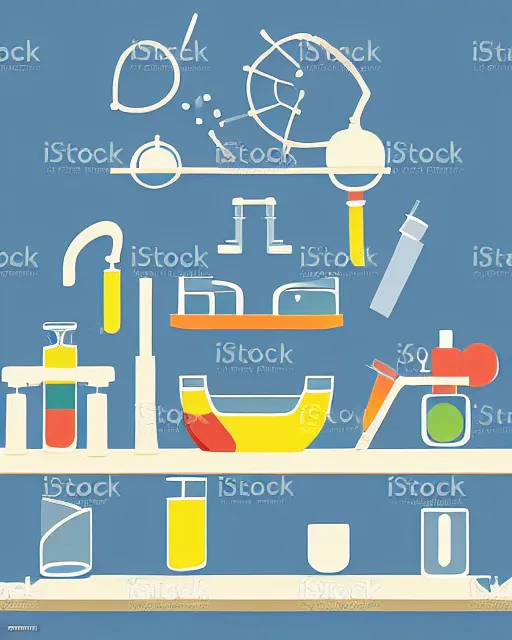 Image similar to science lab. clean cel shaded vector art. minimalist illustration art