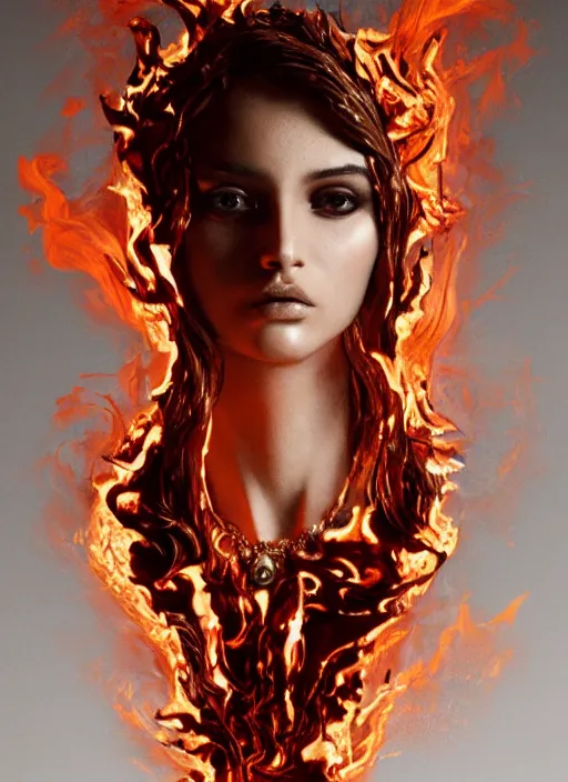 Image similar to sculpture made of flame, portrait, female, future, torch, fire, harper's bazaar, vogue, fashion magazine, intricate, concept art, close up, ornate, luxury, elite, elegant, trending on artstation, by ruan jia, by Kenneth Willardt, by ross tran, by WLOP, by Andrei Riabovitchev,