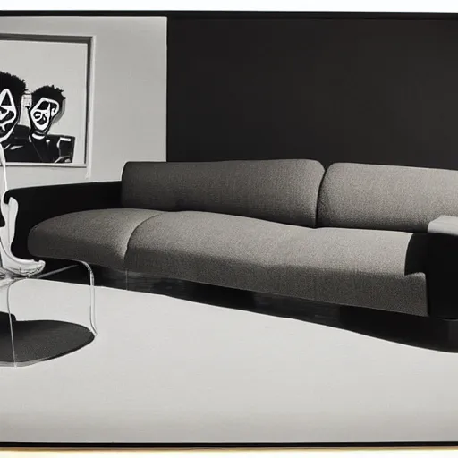 Prompt: A modern couch designed by Basquiat Realistic Photo, Advertising photography