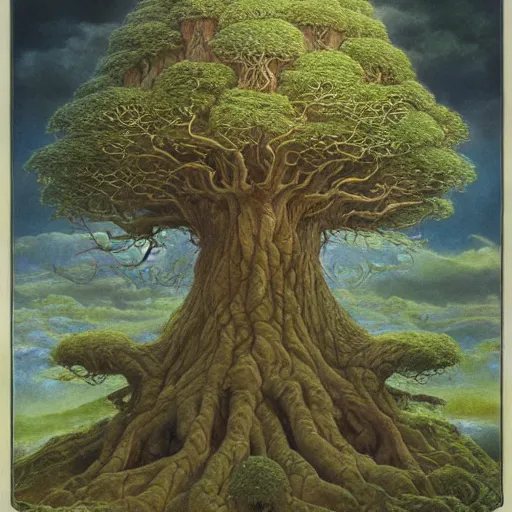 Prompt: world tree yggdrasil. shutterstock. behance hd by james gurney, graeme base, brian froud, alan lee, illustration