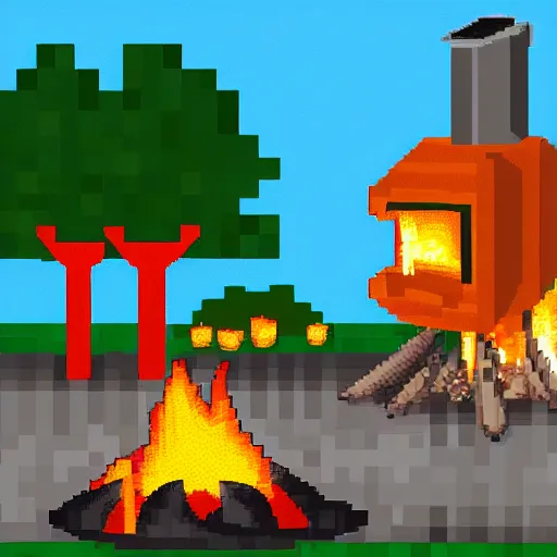 Image similar to Pixel art of marshmallows being cooked over a campfire in the woods