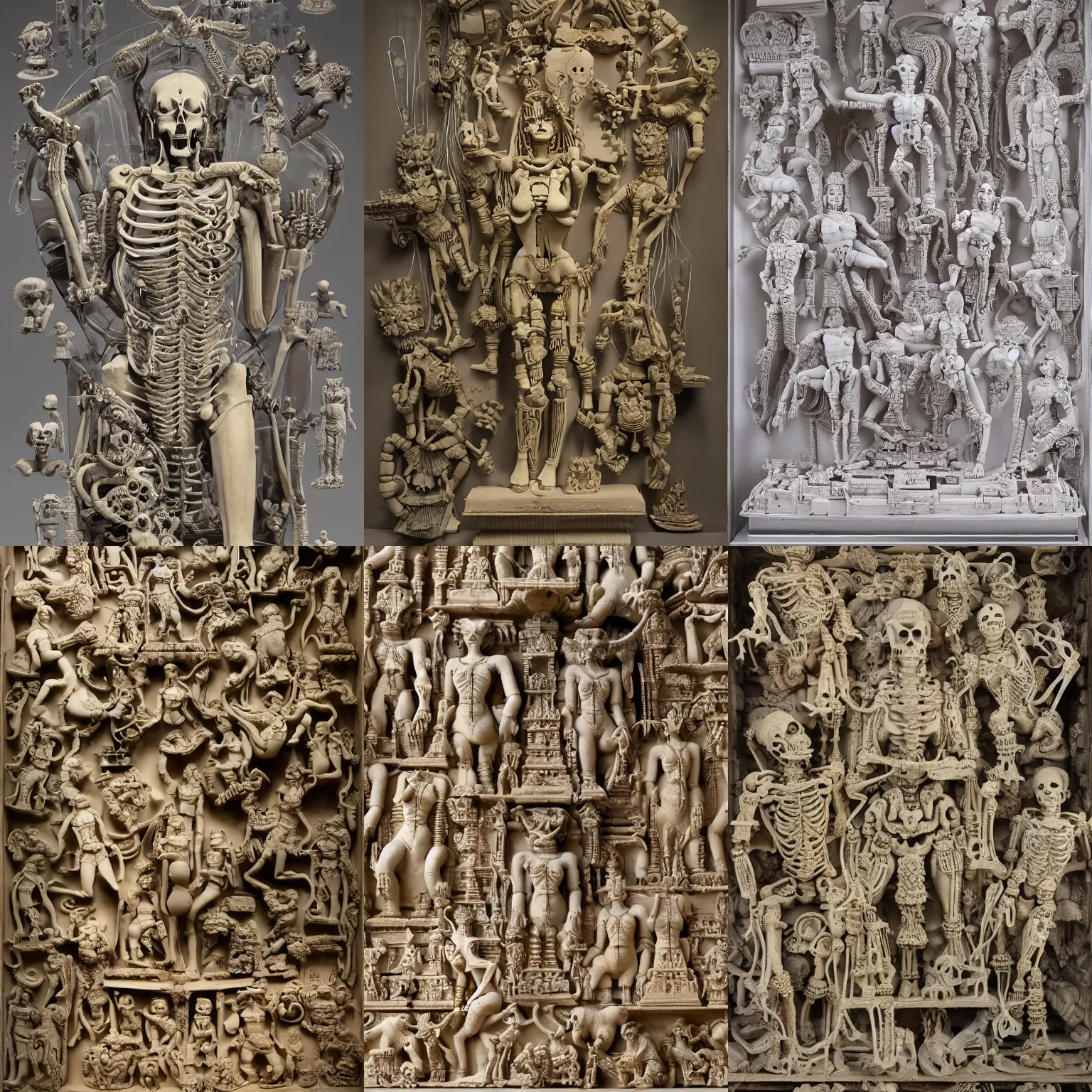 Prompt: epic Khajuraho, Khajuraho, Khajuraho, Rubens, Shiva, translucent, SSS, transparent, xray, vaporwave, flat shaped chrome relief, fossil, mechanic bionic fungus flower cyberpunk cats skeleton mechabot, wires, joints, buttons, gears, dissection relief, by Lorenzo Ghiberti, by Goga Tandashvili, artstation, cgsociety, at Khajuraho, by jonathan ivy, by artgerm, by david lachapelle