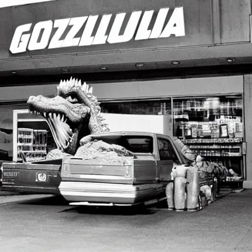 Image similar to Godzilla doing groceries