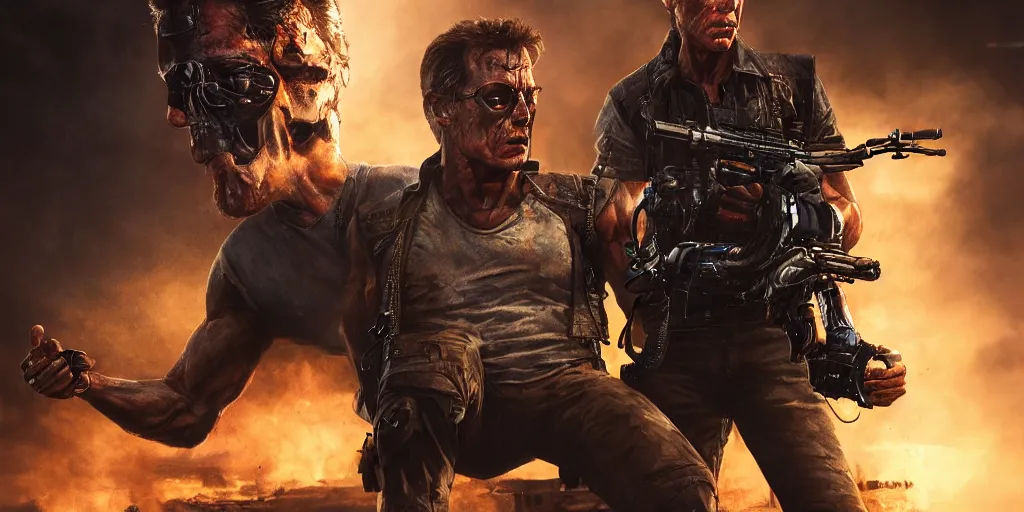 Prompt: Steve Rambo as The Terminator , realistic 4k octane beautifully detailed render, 4k post-processing, highly detailed, intricate complexity, epic composition, magical atmosphere, cinematic lighting, masterpiece, ultra hd