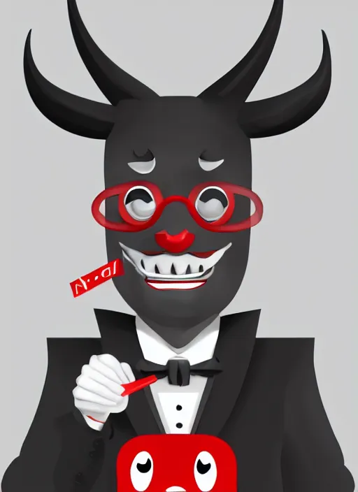 Image similar to a grinning devil dressed as an accountant, spectacles, digital art, character portrait, high quality, 8 k, detailed,