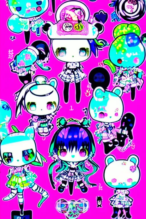 Image similar to cybergoth decora glitchcore yokai girl, sanrio tamagotchi moe ornaments, pastel cute cinematography