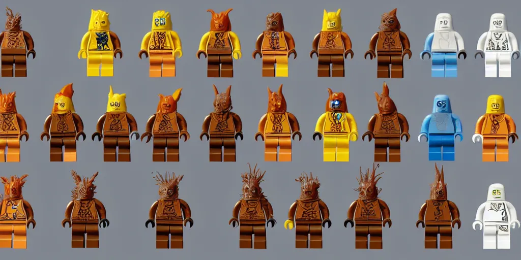 Image similar to creatures called critters, made out of a single lego brick. cute looking, sharp focus, moebius, character sheet, game concept art, brush work