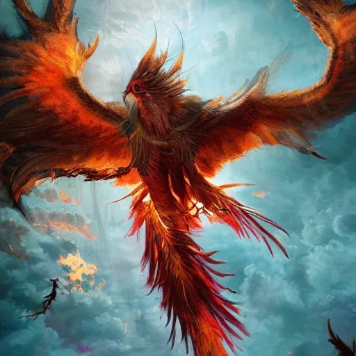 Prompt: photograph of the phoenix, the majestic mythical bird with the plumage of fire, beautiful intense light of fire, hyper detailed, photography, pexels, flickr, dslr, unreal engine 5, artstation, marc simonetti, john howe, ferdinand knab