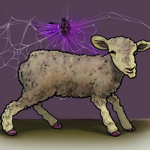 Image similar to fusion between cobweb and lamb, concept art