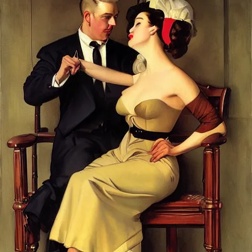 Image similar to master and margarita by j. c. leyendecker, tamara de lempicka