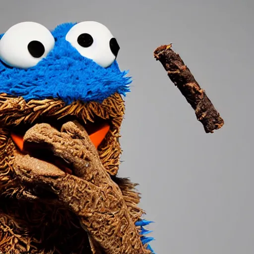 Image similar to cookie monster smoking a blunt stylised jonathan zawada photography portrait
