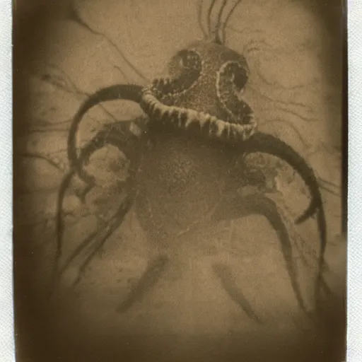 Image similar to a very beautiful old damaged Polaroid picture of lovecraftian monster inside a coffee shop, award winning photography