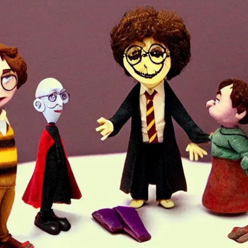 Prompt: Harry Potter, Tim Burton claymation style