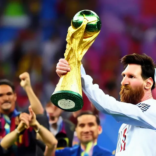 Image similar to lionel messi lifting the fifa world cup after