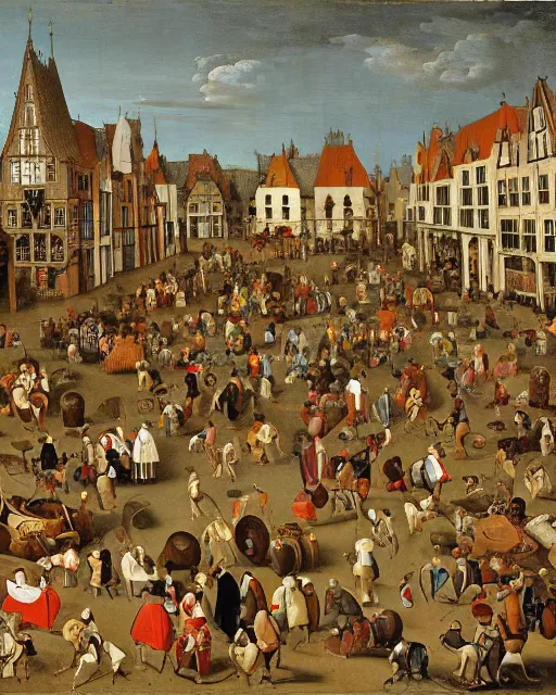 Prompt: a crowded marketplace by pieter breugel the elder - w 8 0 0