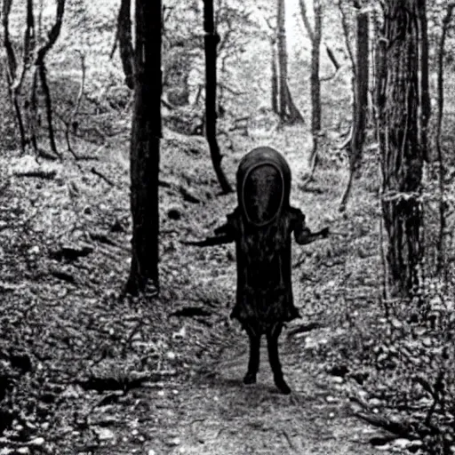 Prompt: old photo of an alien walking through the woods