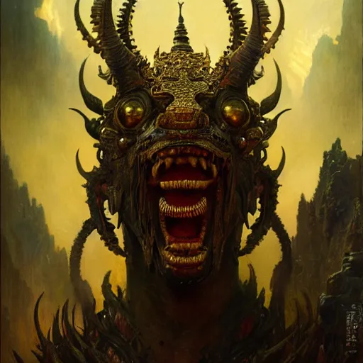 Image similar to a thai monster portrait, high detail by gaston bussiere, bayard wu, greg rutkowski, giger, maxim verehin, greg rutkowski, masterpiece, sharp focus, cinematic lightning - h 7 6 8