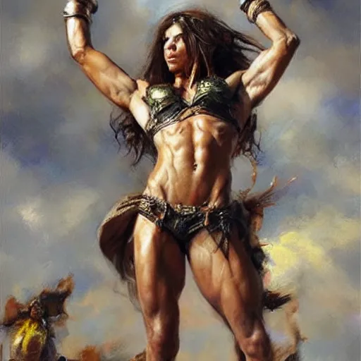 Prompt: muscular gigachad with face of shakira, by daniel gerhartz, trending on art station