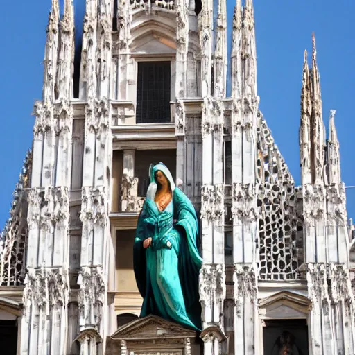 Image similar to the holy mother statue on top of the milan cathedral