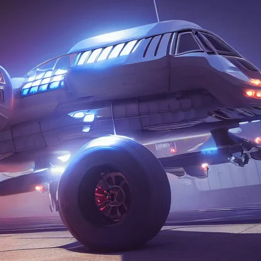 Image similar to cyberpunk alien concept of the a - team van with a pair of airplane wings on the sides, flying trough the sky, futuristic look, highly detailed body, very powerful, photorealistic camera shot, crisp quality and light reflections, unreal engine 5 quality render