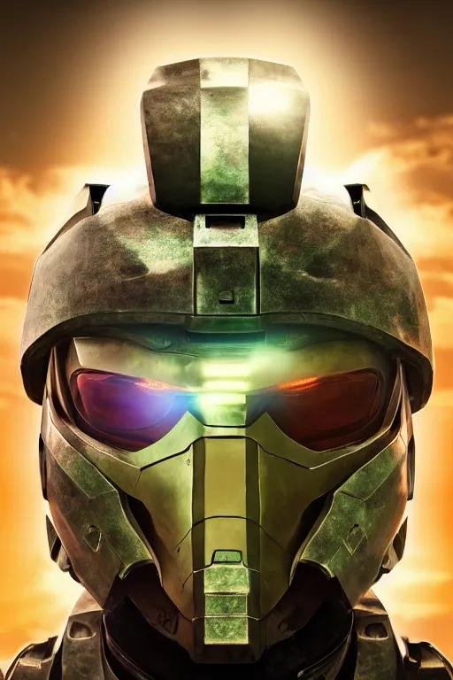 Image similar to robot ninja mask helmet halo master chief radiating a glowing aura global illumination ray tracing hdr fanart arstation by ian pesty and katarzyna da „ bek - chmiel